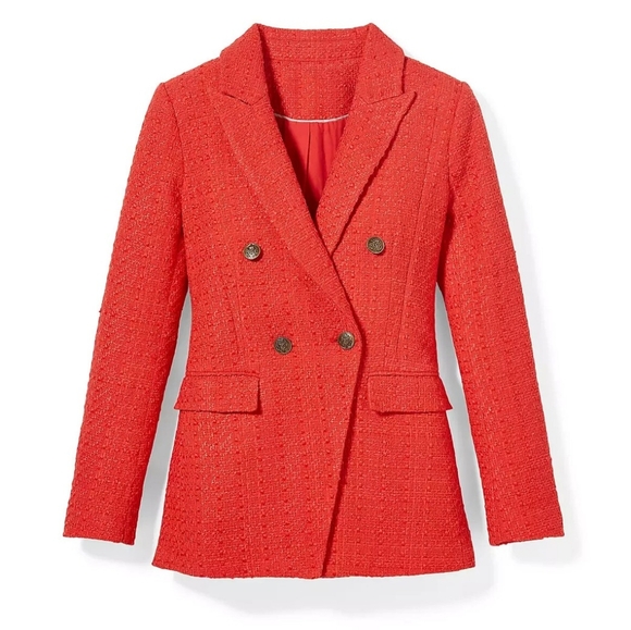 Loft Tweed Double Breasted Coral Red Blazer Size 12 - Picture 3 of 8